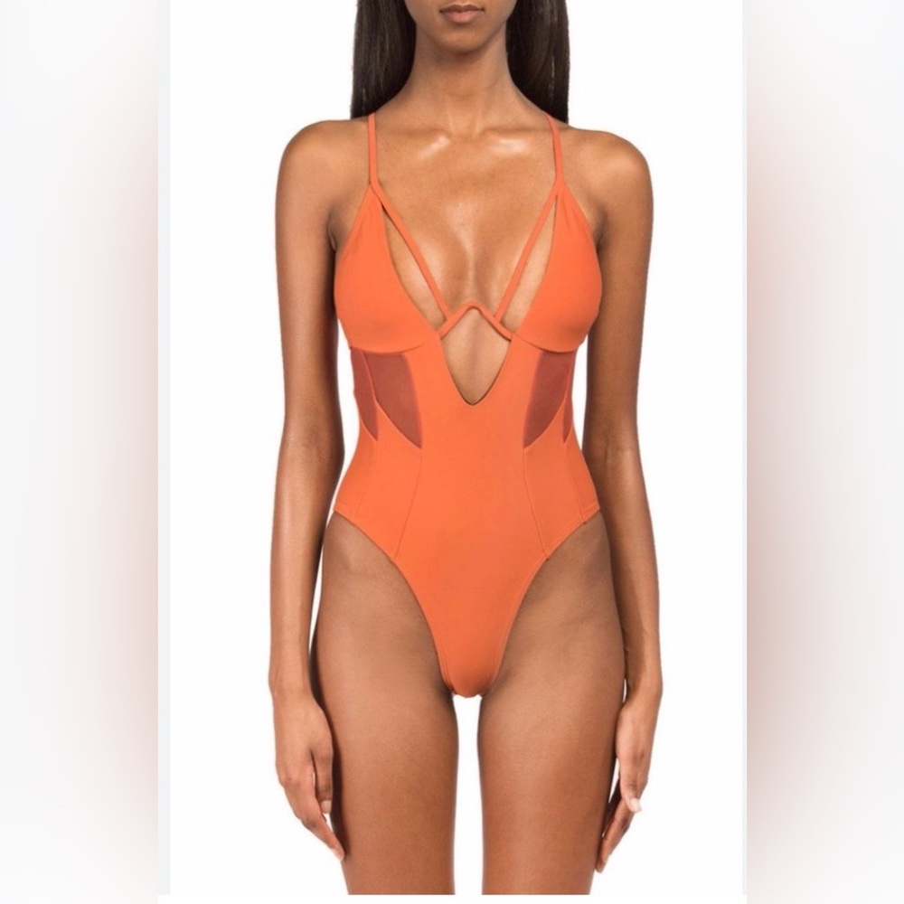 Andrea Iyamah Bright Orange Lace-Up One-Piece